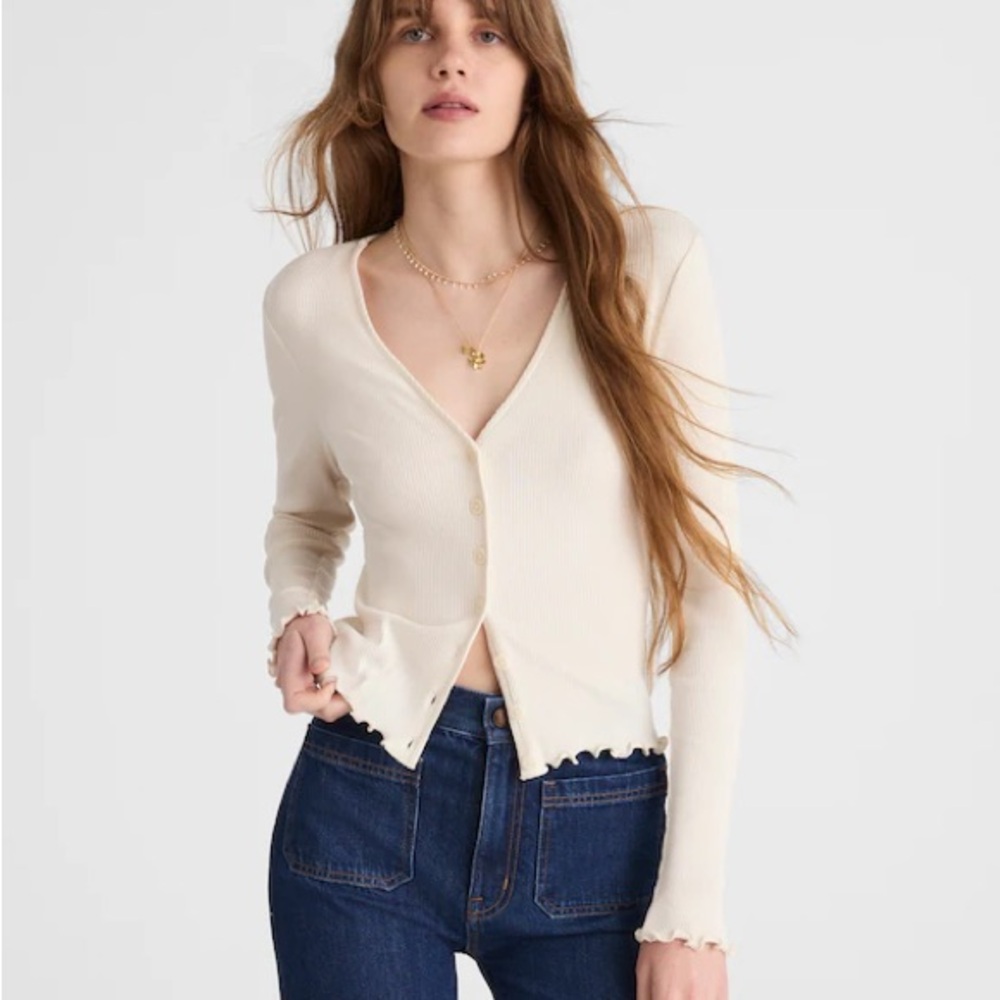 Madewell Lettuce Hem V Neck Cardigan XS Cream